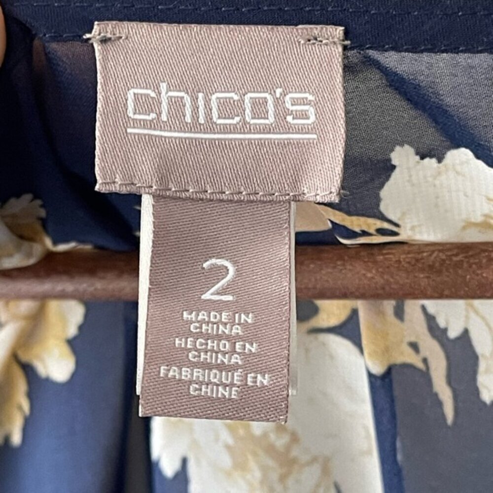 Chico’s Tasseled floral semi-sheer Navy/Cream kimono cardigan Medium open front - Picture 5 of 9